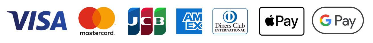 対応ブランド：VISA, Mastercard, JCB, AMEX, Diners Club, Apple Pay, Google Pay